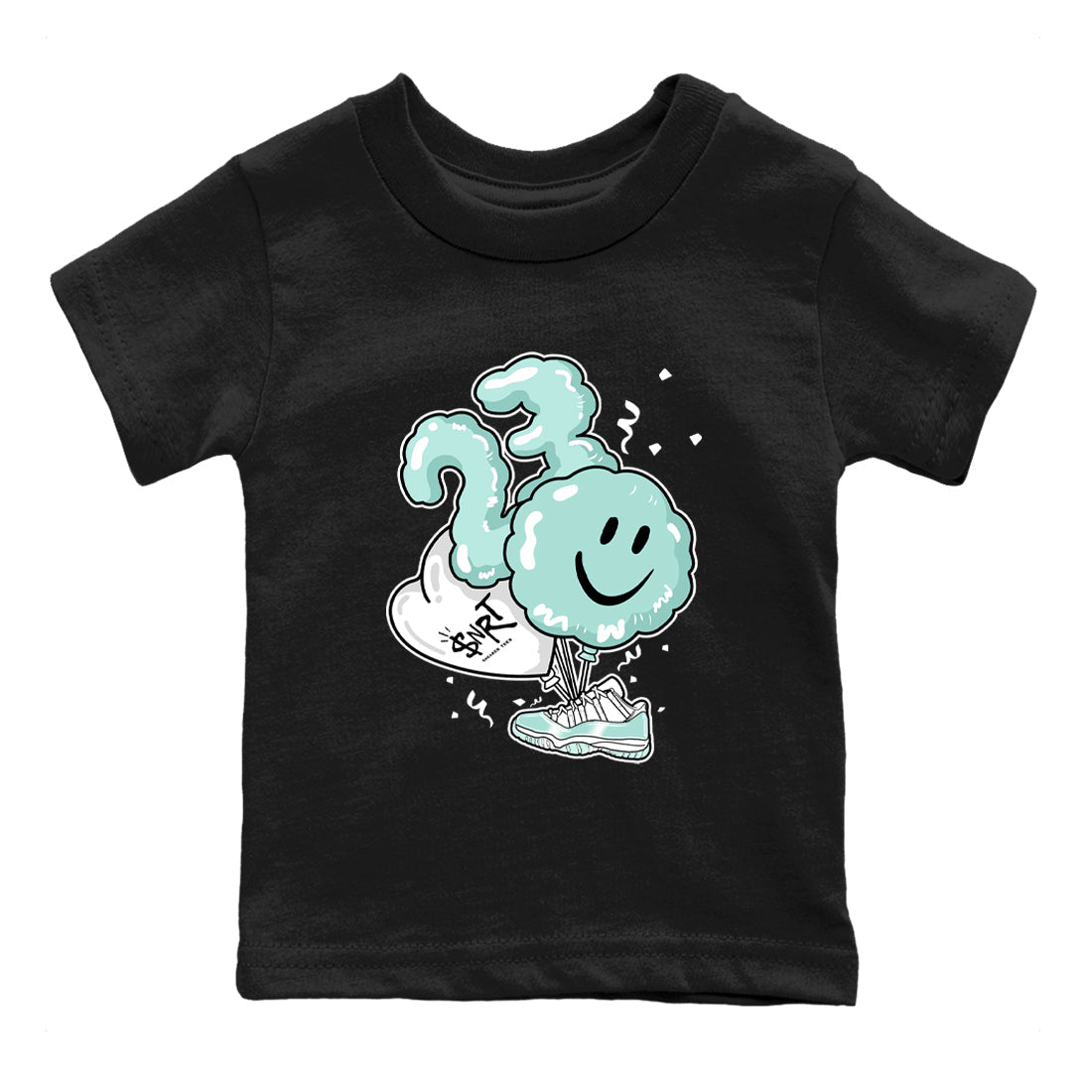 Balloon baby and kids t-shirt crafted for little sneakerheads to shine with the Air Jordan 11 Igloo sneakers, displayed in Black 2.