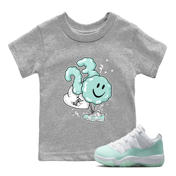 Balloon baby and kids t-shirt crafted for little sneakerheads to shine with the Air Jordan 11 Igloo sneakers, displayed in Heather Grey 1.