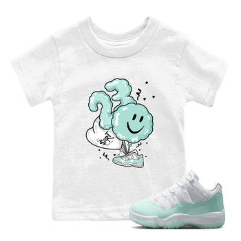 Balloon baby and kids t-shirt crafted for little sneakerheads to shine with the Air Jordan 11 Igloo sneakers, displayed in White 1.