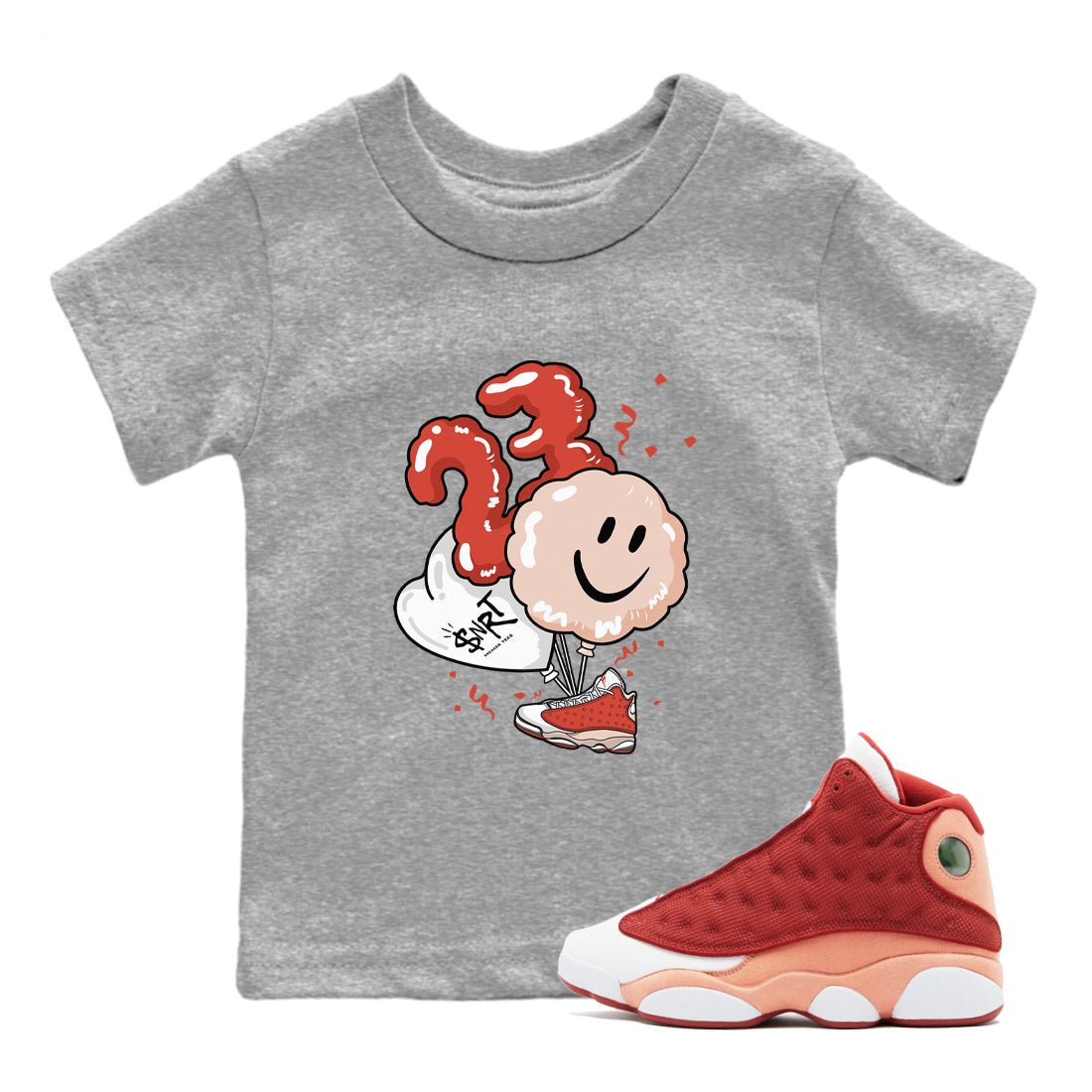 Air Jordan 13 Dune Red shirts to match jordans Balloon sneaker match tees AJ13 Dune Red Sneaker Shirts SNRT Sneaker Tees streetwear brand Baby and Youth Heather Grey 1 cotton tee