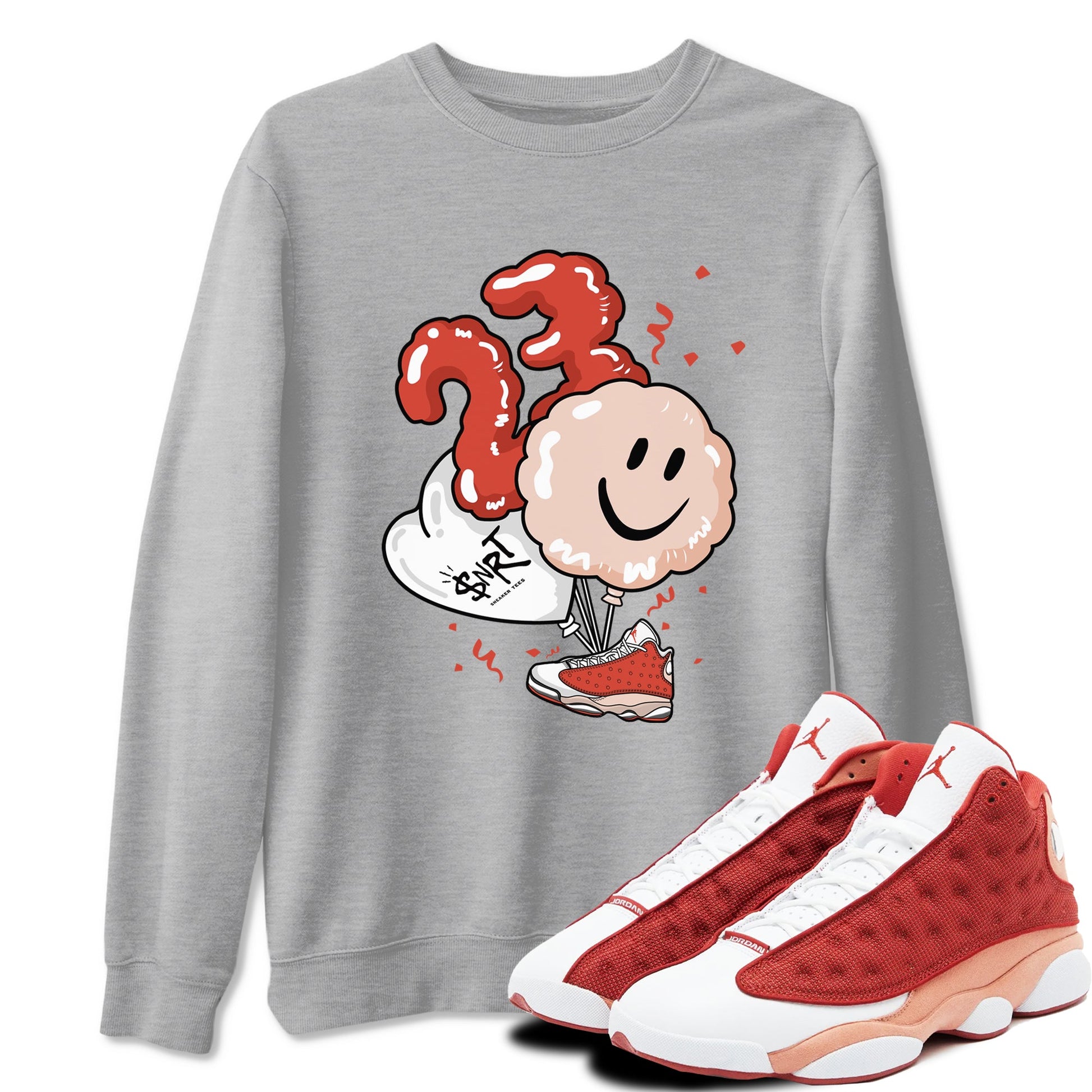 Air Jordan 13 Dune Red shirts to match jordans Balloon sneaker match tees AJ13 Dune Red Sneaker Shirts SNRT Sneaker Tees streetwear brand Heather Grey 1 unisex cotton tee