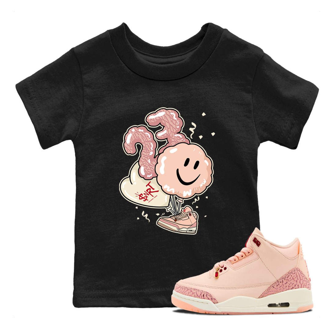 3s Valentines Day shirts to match jordans Balloon best t shirts to wear with jordans Air Jordan 3 Valentines Day match shoes to clothes SNRT Sneaker Tees Youth Baby Black 1 tee