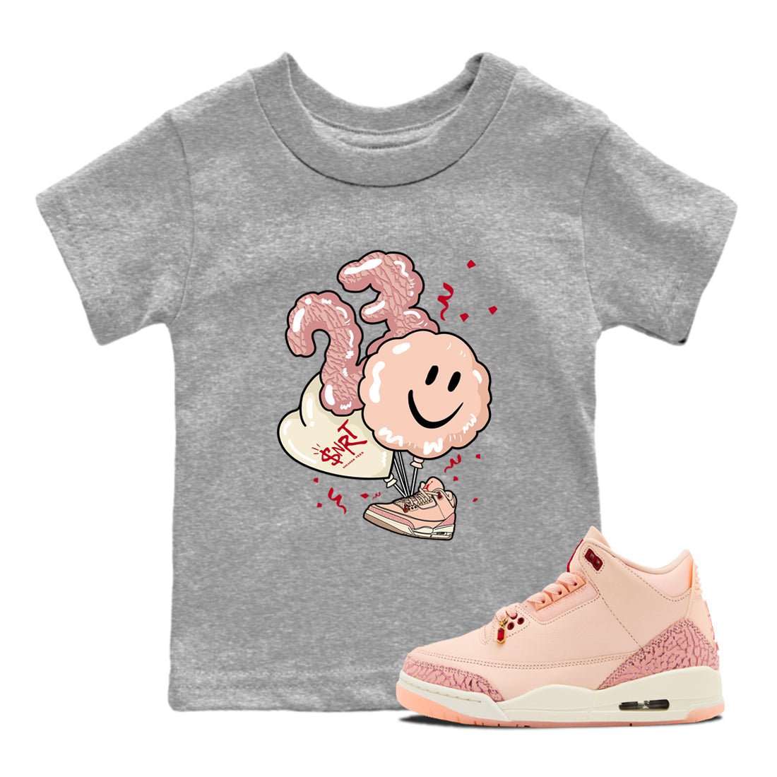 3s Valentines Day shirts to match jordans Balloon best t shirts to wear with jordans Air Jordan 3 Valentines Day match shoes to clothes SNRT Sneaker Tees Youth Baby Heather Grey 1 tee