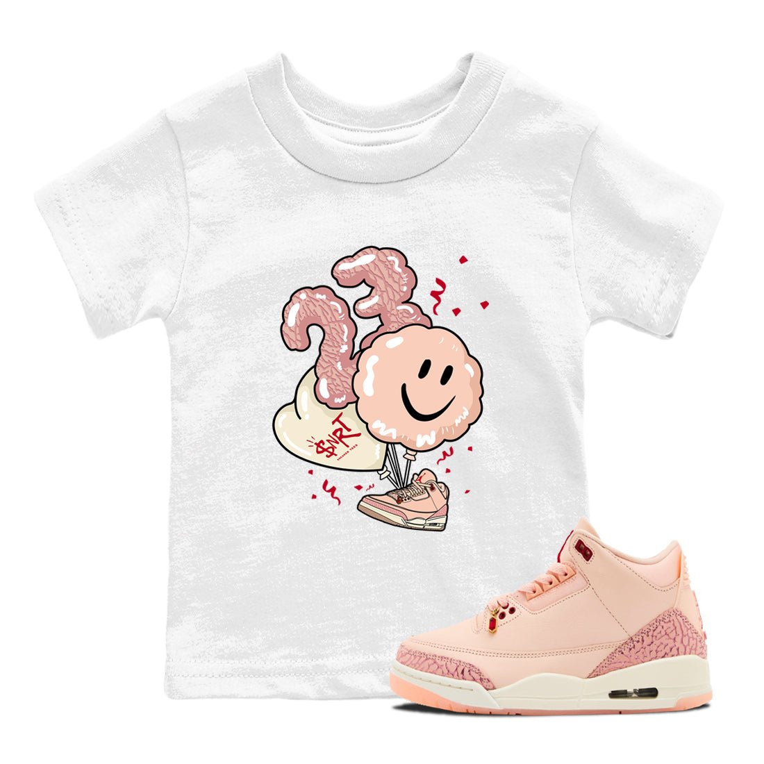 3s Valentines Day shirts to match jordans Balloon best t shirts to wear with jordans Air Jordan 3 Valentines Day match shoes to clothes SNRT Sneaker Tees Youth Baby White 1 tee