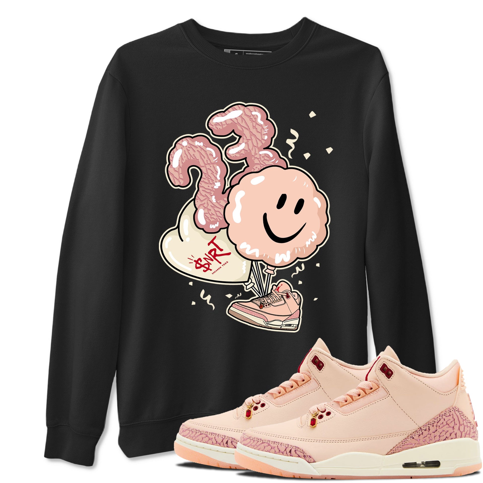 3s Valentines Day shirts to match jordans Balloon best t shirts to wear with jordans Air Jordan 3 Valentines Day match shoes to clothes SNRT Sneaker Tees unisex cotton Black 1 shirts