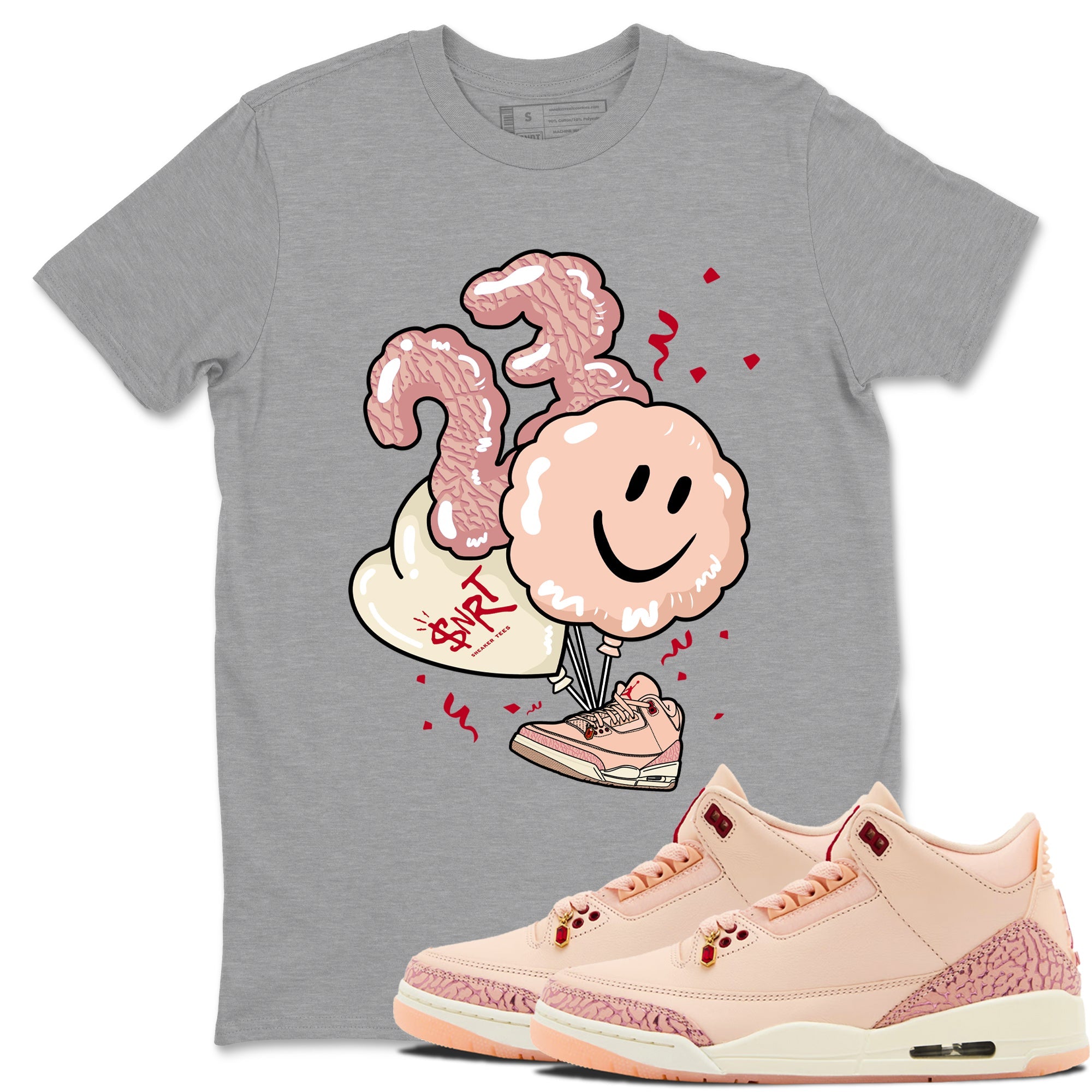 3s Valentines Day shirts to match jordans Balloon best t shirts to wear with jordans Air Jordan 3 Valentines Day match shoes to clothes SNRT Sneaker Tees unisex cotton Heather Grey 1 shirts