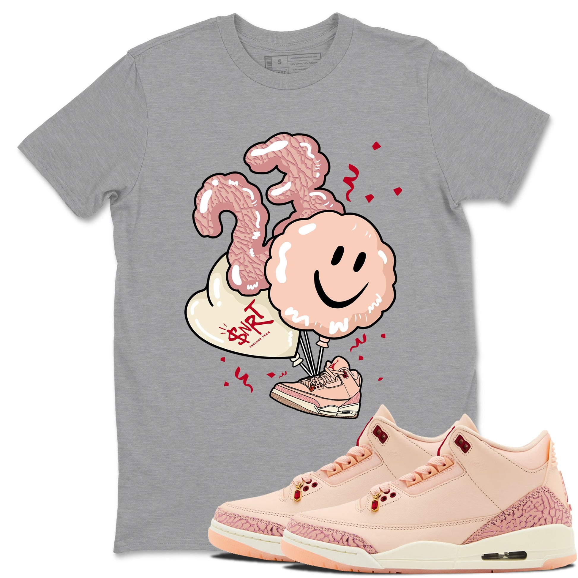 3s Valentines Day shirts to match jordans Balloon best t shirts to wear with jordans Air Jordan 3 Valentines Day match shoes to clothes SNRT Sneaker Tees unisex cotton Heather Grey 1 shirts