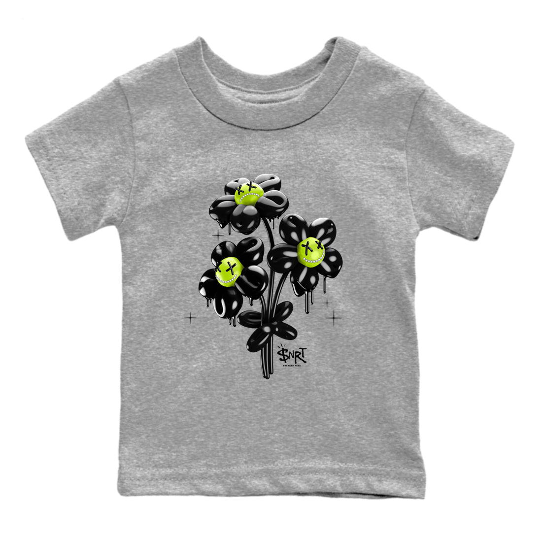 Foams One Black Volt shirts to match jordans Balloon Bouquet sneaker match tees Air Foamposite One Black and Volt match shoes to clothes SNRT Sneaker Tees Youth Baby Heather Grey 2 tee