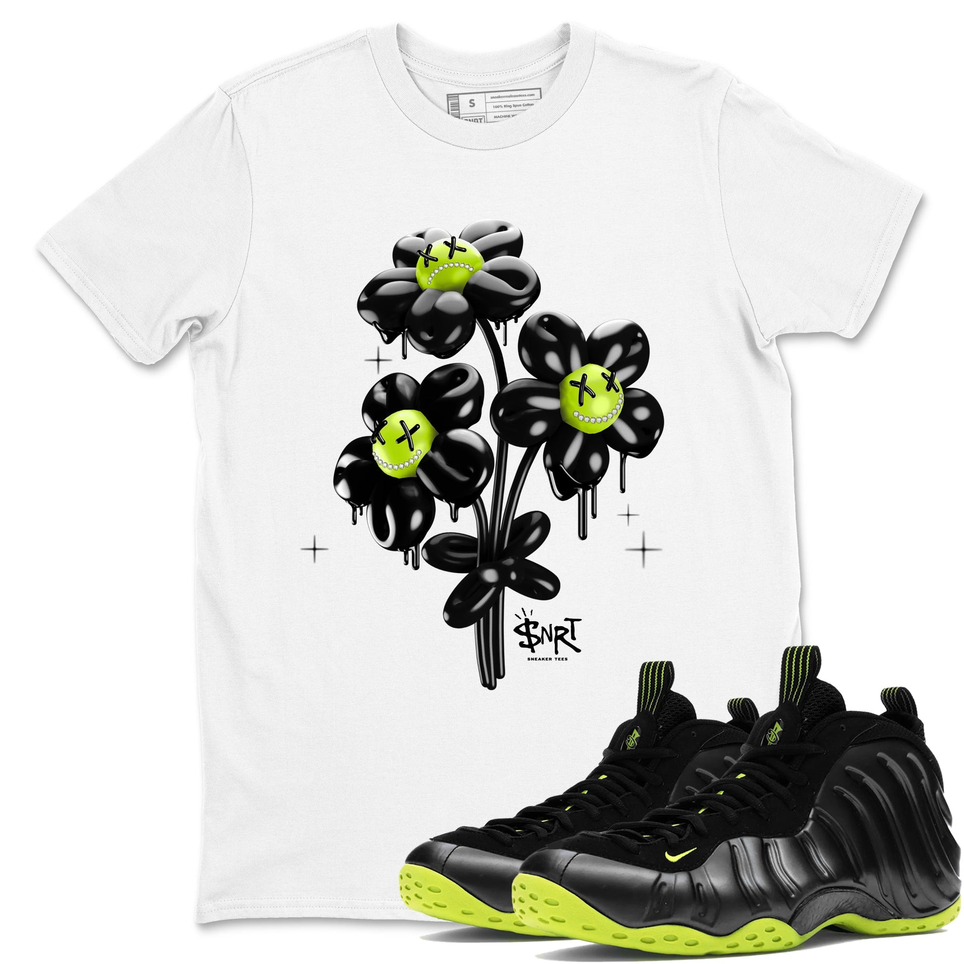 Foams One Black Volt shirts to match jordans Balloon Bouquet sneaker match tees Air Foamposite One Black and Volt match shoes to clothes SNRT Sneaker Tees unisex cotton White 1 shirts
