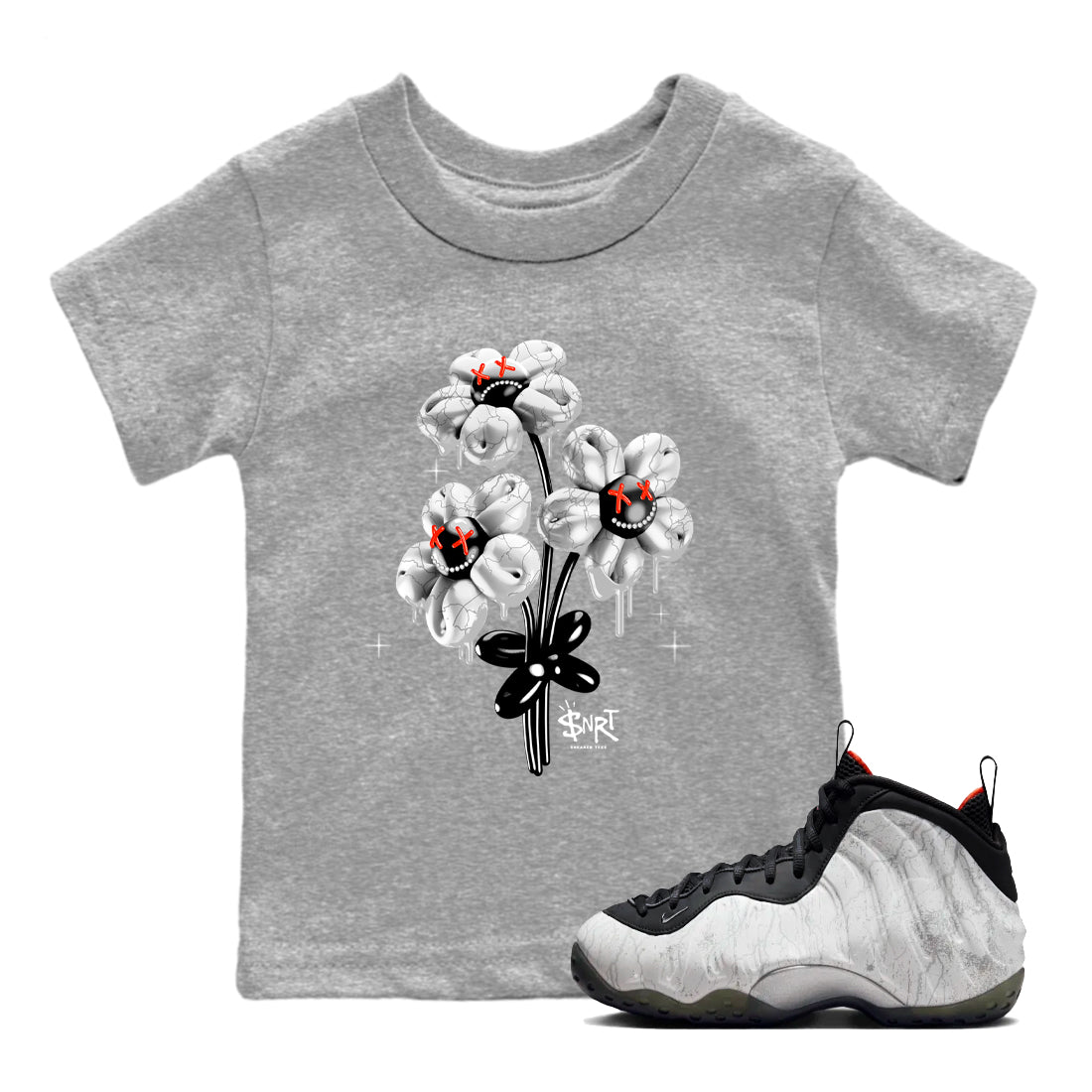 Foams One Jin shirts to match jordans Balloon Bouquet sneaker match tees Air Foamposite One Jin match shoes to clothes SNRT Sneaker Tees Youth Baby Heather Grey 1 tee