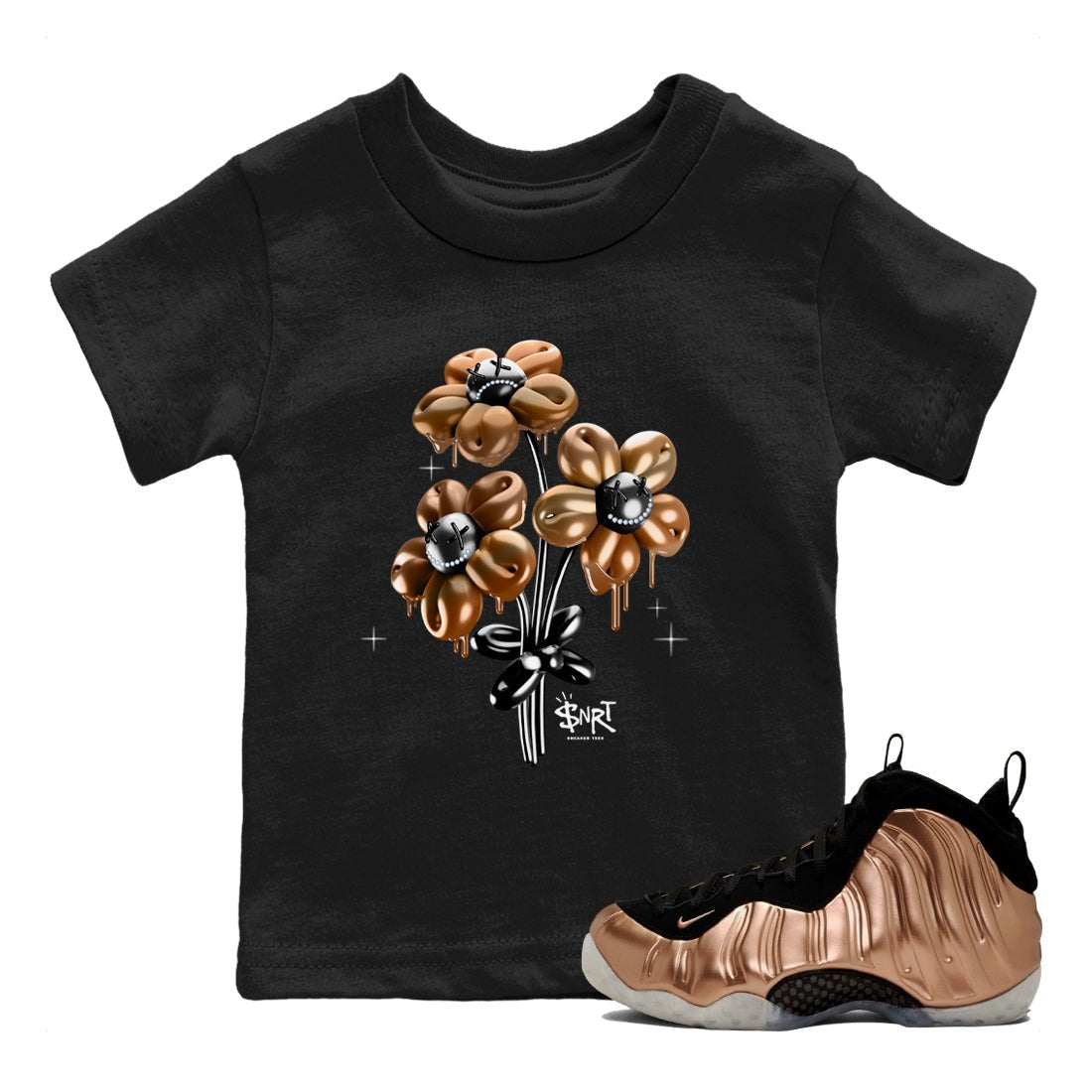 Foams One Metallic Copper shirts to match jordans Balloon Bouquet sneaker match tees Air Foamposite One Metallic Copper match shoes to clothes SNRT Sneaker Tees Youth Baby Black 1 tee