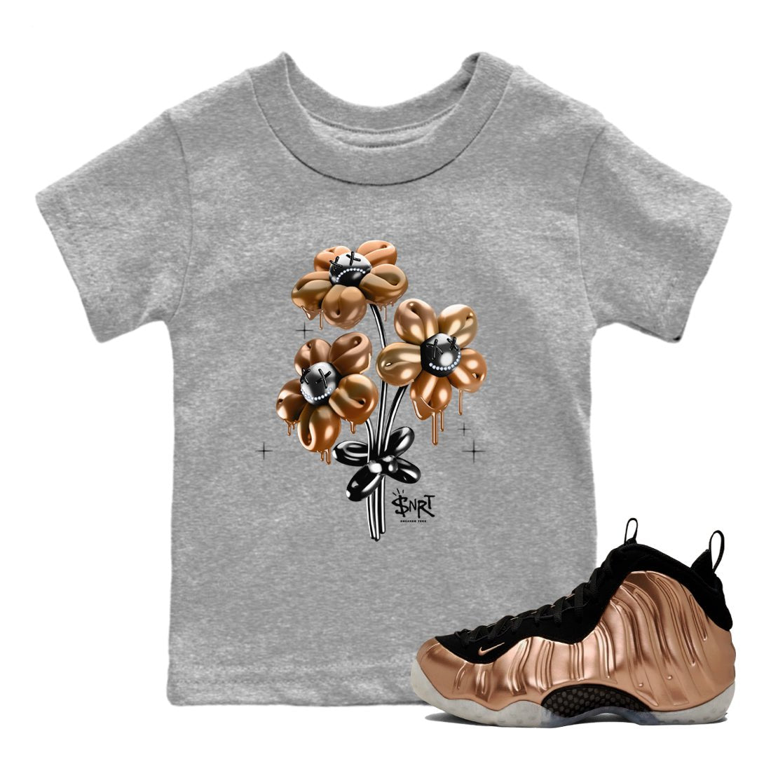 Foams One Metallic Copper shirts to match jordans Balloon Bouquet sneaker match tees Air Foamposite One Metallic Copper match shoes to clothes SNRT Sneaker Tees Youth Baby Heather Grey 1 tee