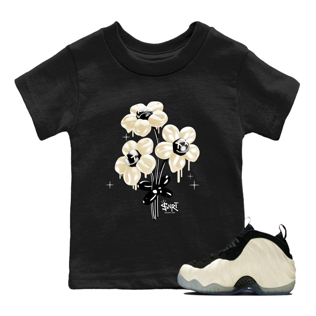 Sneaker Threads – Sneaker Tees To Match Air Foamposite One Pearl – Balloon Bouquet Youth Graphic Tee Black 1. Perfect for Jordan releases 2025 colorways.