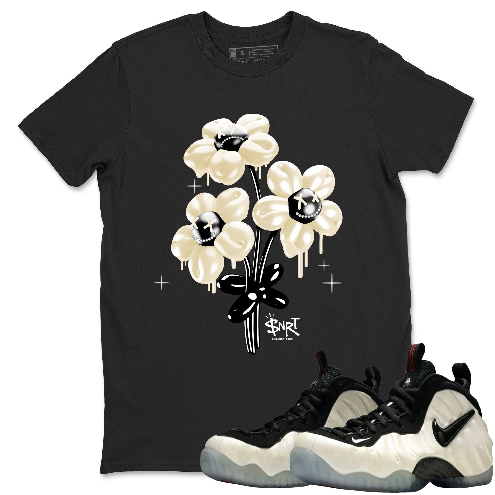 Sneaker Threads – Sneaker Tees To Match Air Foamposite One Pearl – Balloon Bouquet Graphic Tee Black 1. Perfect for Jordan releases 2025 colorways.