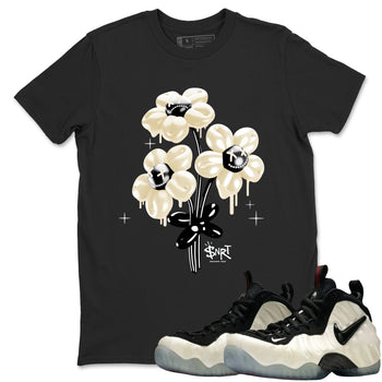 Sneaker Threads – Sneaker Tees To Match Air Foamposite One Pearl – Balloon Bouquet Graphic Tee Black 1. Perfect for Jordan releases 2025 colorways.