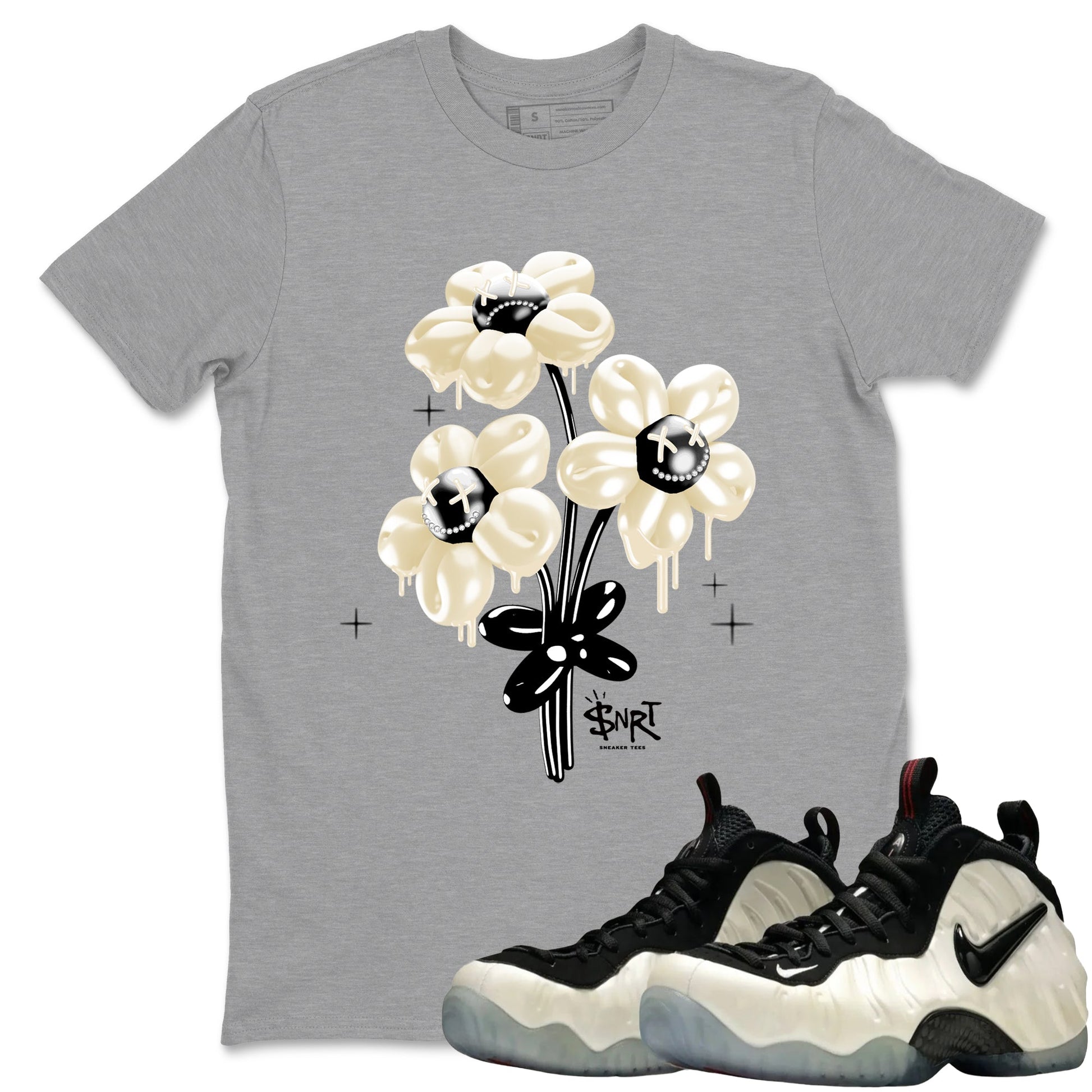 Sneaker Threads – Sneaker Tees To Match Air Foamposite One Pearl – Balloon Bouquet Graphic Tee Heather Grey 1. Perfect for Jordan releases 2025 colorways.