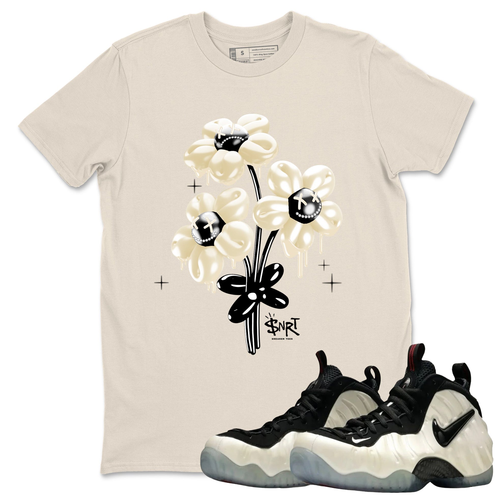 Sneaker Threads – Sneaker Tees To Match Air Foamposite One Pearl – Balloon Bouquet Graphic Tee Natural 1. Perfect for Jordan releases 2025 colorways.