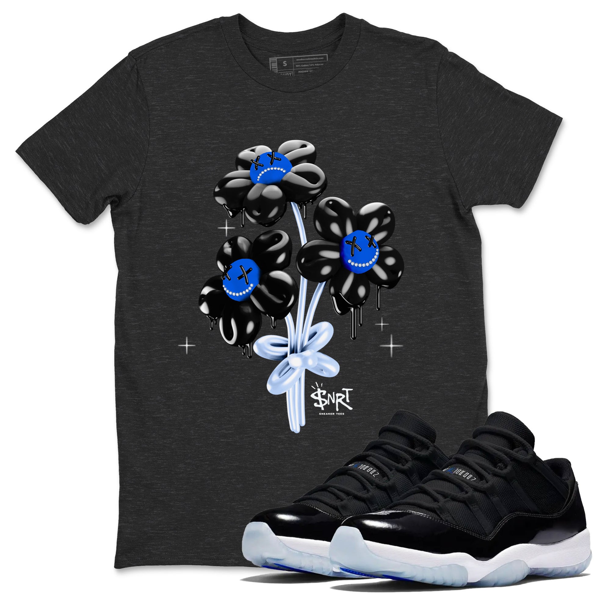 11s Black and Varsity Royal shirt to match jordans Balloon Bouquet sneaker tees AJ11 Black and Varsity Royal SNRT sneaker Release Tees unisex cotton Charcoal Heather 1 crew neck shirt
