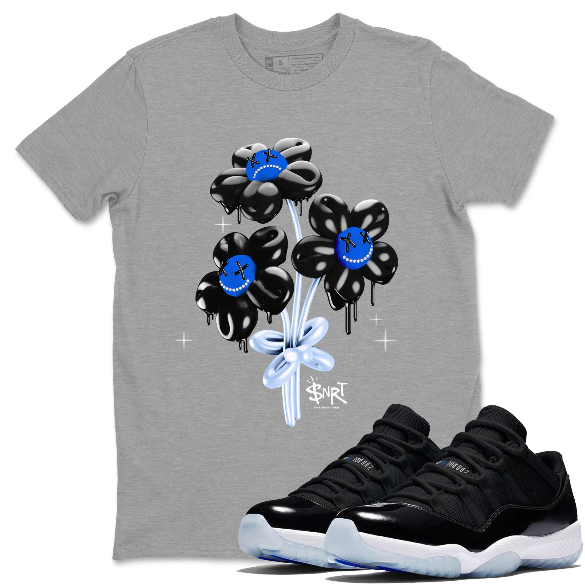 11s Black and Varsity Royal shirt to match jordans Balloon Bouquet sneaker tees AJ11 Black and Varsity Royal SNRT sneaker Release Tees unisex cotton Heather Grey 1 crew neck shirt