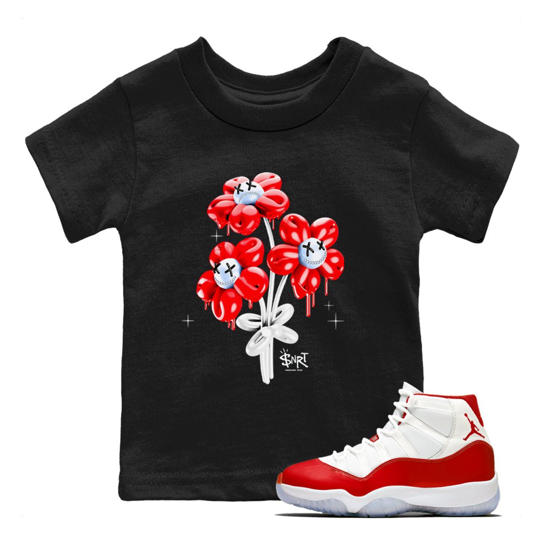 11s Cherry shirts to match jordans Balloon Bouquet sneaker match tees Air Jordan 11 Retro Cherry match shoes to clothes SNRT Sneaker Tees Youth Baby Black 1 tee