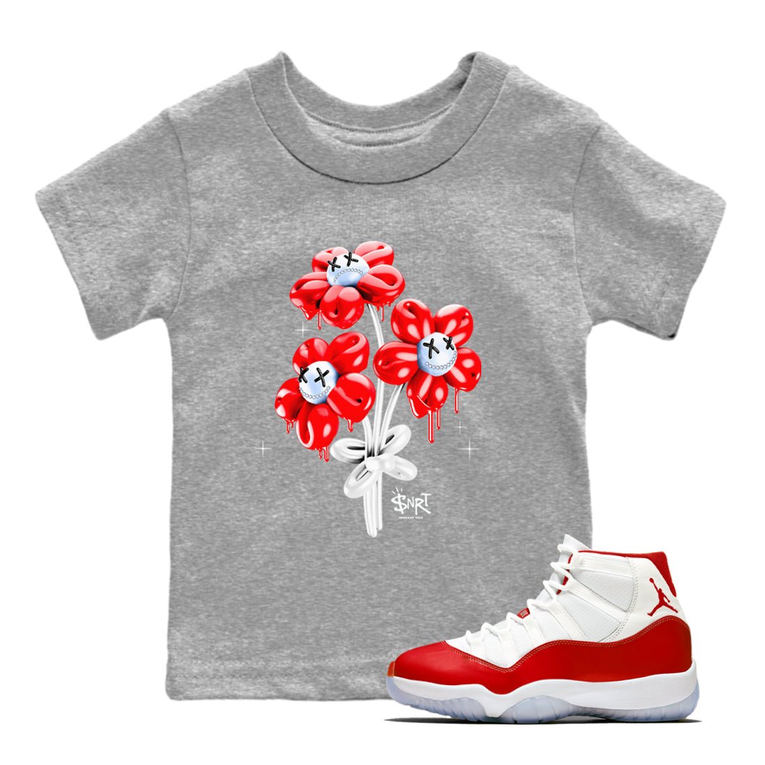 11s Cherry shirts to match jordans Balloon Bouquet sneaker match tees Air Jordan 11 Retro Cherry match shoes to clothes SNRT Sneaker Tees Youth Baby Heather Grey 1 tee