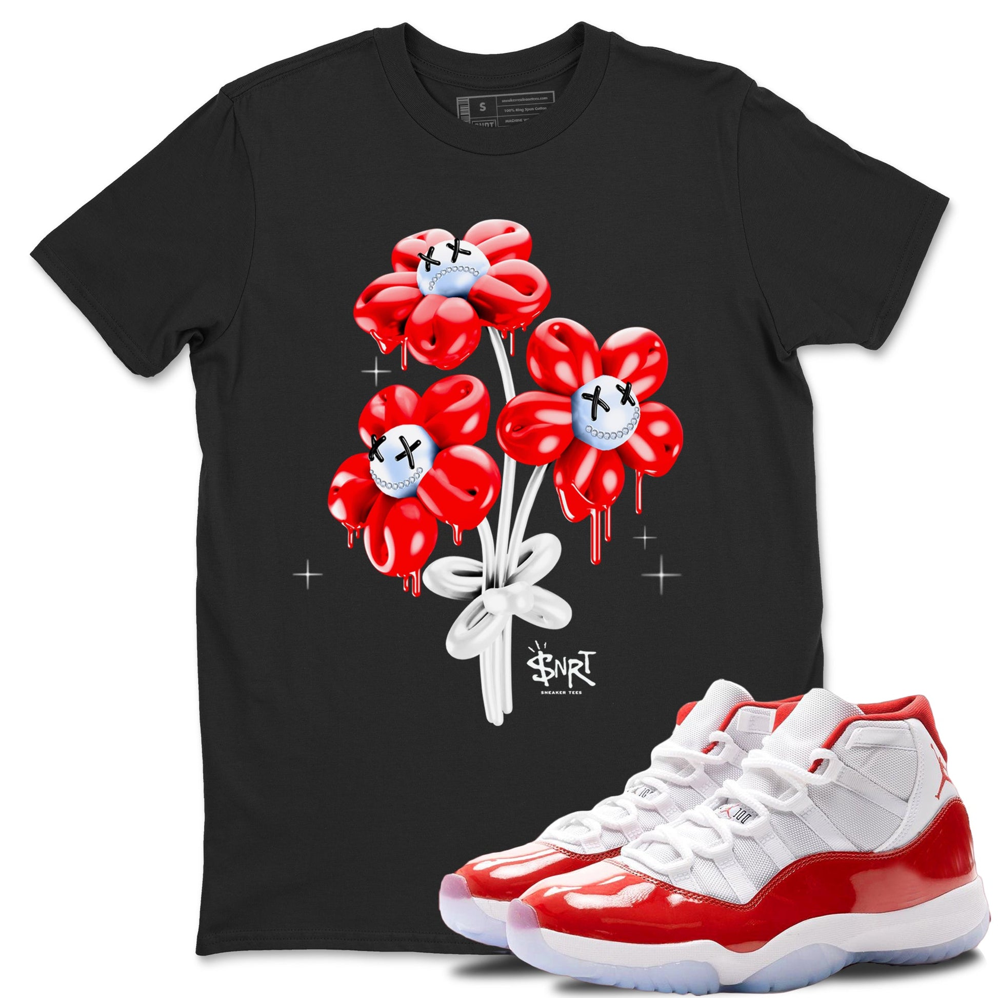11s Cherry shirts to match jordans Balloon Bouquet sneaker match tees Air Jordan 11 Retro Cherry match shoes to clothes SNRT Sneaker Tees unisex cotton Black 1 shirts