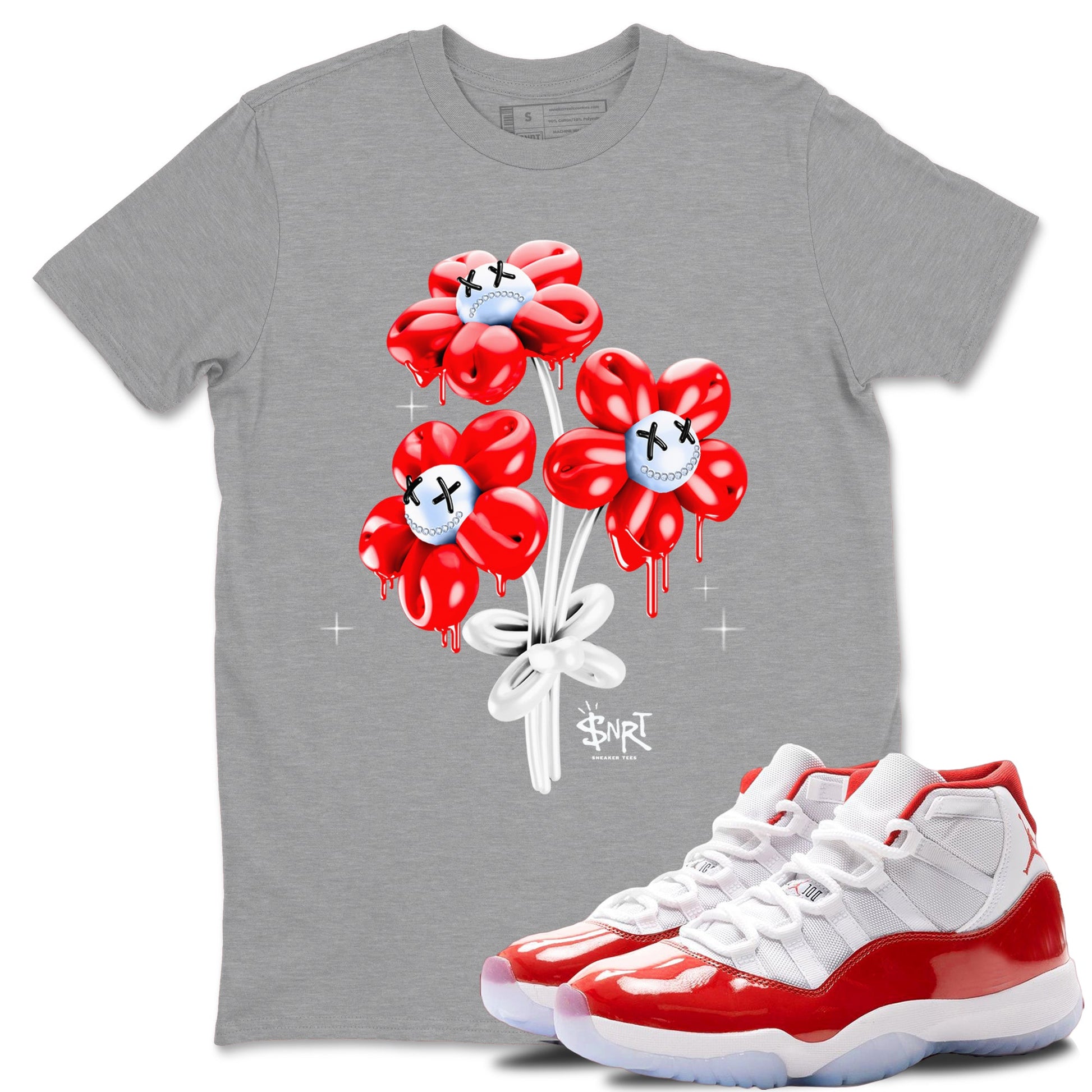 11s Cherry shirts to match jordans Balloon Bouquet sneaker match tees Air Jordan 11 Retro Cherry match shoes to clothes SNRT Sneaker Tees unisex cotton Heather Grey 1 shirts