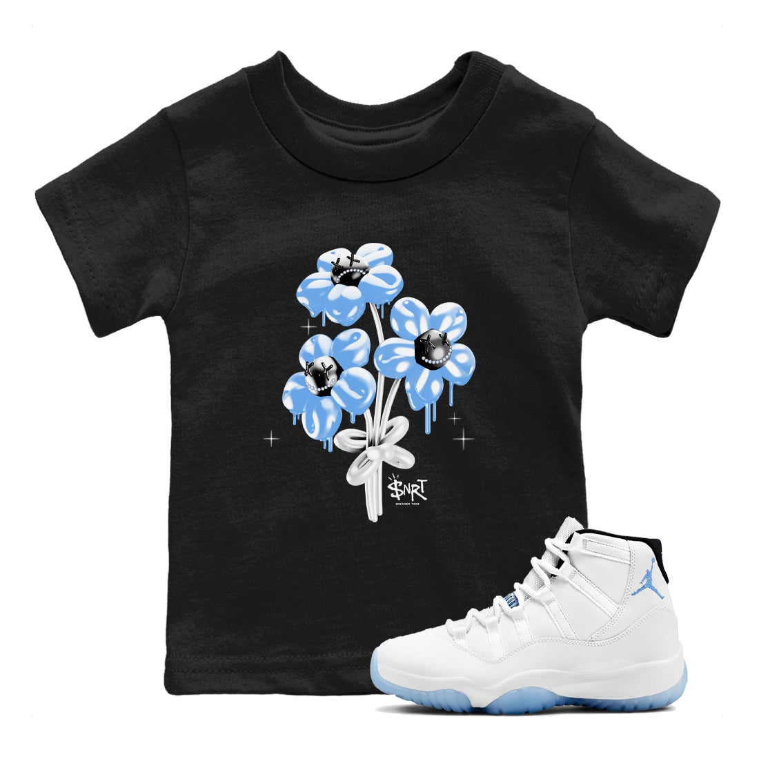 11s Legend Blue shirts to match jordans Balloon Bouquet sneaker match tees Air Jordan 11 Legend Blue SNRT Sneaker Release Tees Youth Baby Black 1 crew neck shirts