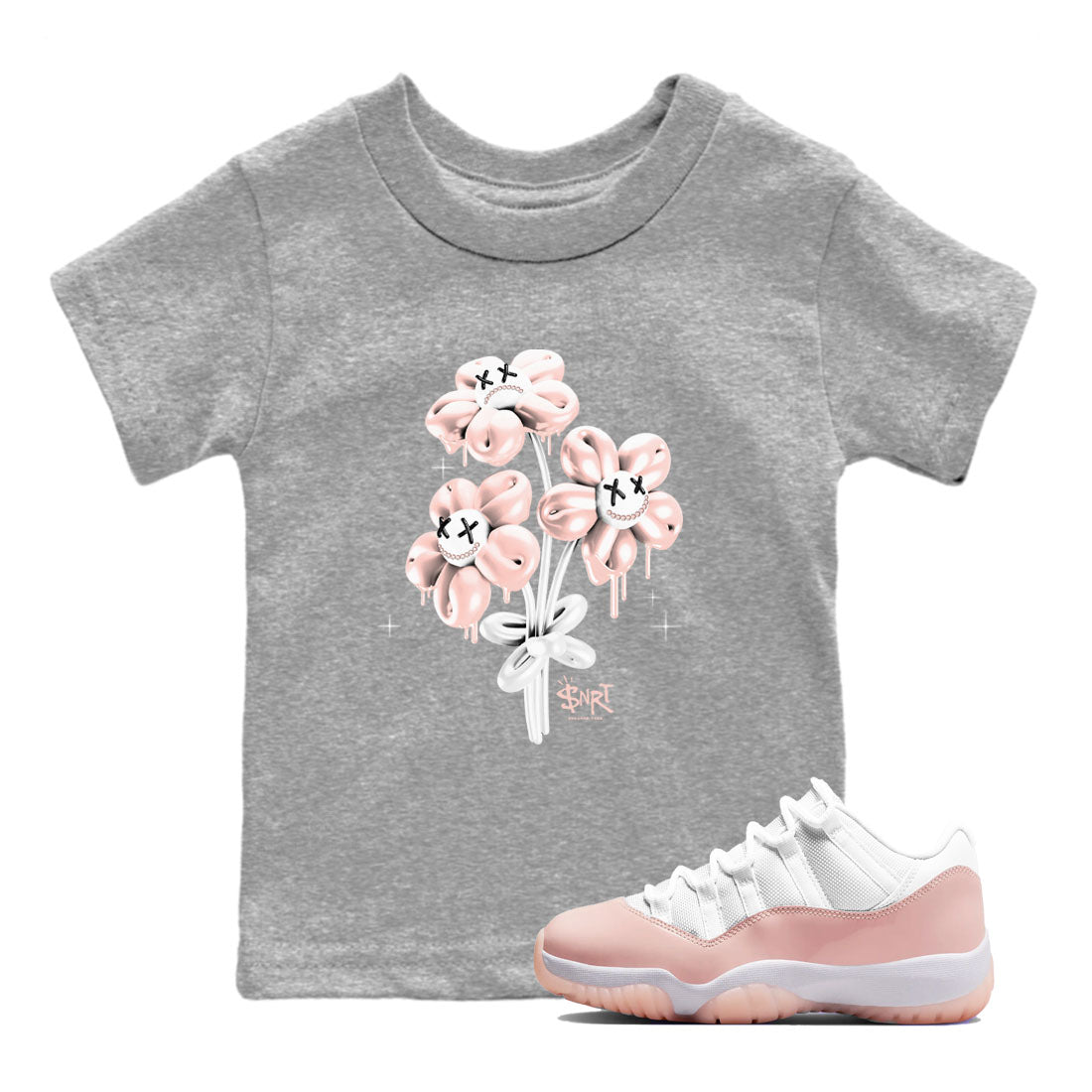 11s Legend Pink shirt to match jordans Balloon Bouquet sneaker tees Air Jordan 11 Legend Pink SNRT sneaker release tees baby toddler Heather Grey 1 cotton Shirt