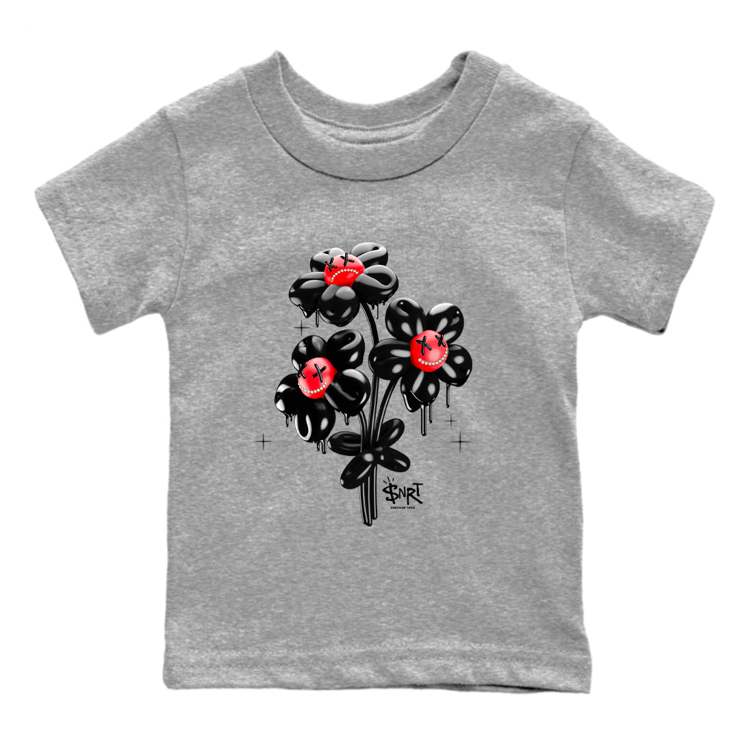 12s Flu Game shirts to match jordans Balloon Bouquet sneaker match tees Air Jordan 12 Retro Flu Game match shoes to clothes SNRT Sneaker Tees Youth Baby Heather Grey 2 tee