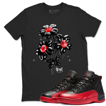 12s Flu Game shirts to match jordans Balloon Bouquet sneaker match tees Air Jordan 12 Retro Flu Game match shoes to clothes SNRT Sneaker Tees unisex cotton Black 1 shirts
