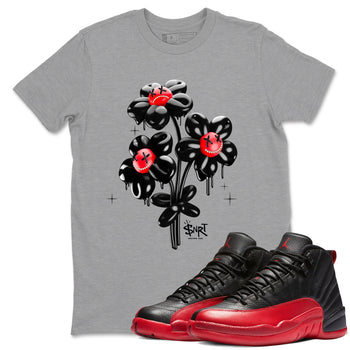 12s Flu Game shirts to match jordans Balloon Bouquet sneaker match tees Air Jordan 12 Retro Flu Game match shoes to clothes SNRT Sneaker Tees unisex cotton Heather Grey 1 shirts