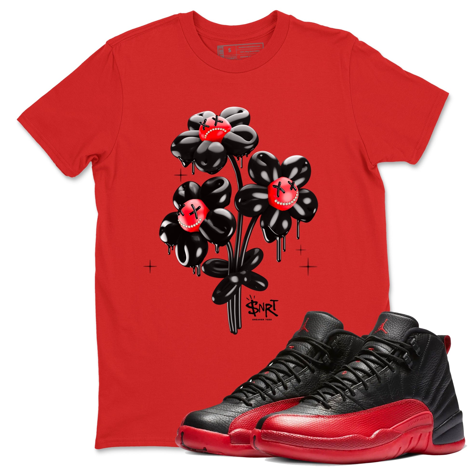 12s Flu Game shirts to match jordans Balloon Bouquet sneaker match tees Air Jordan 12 Retro Flu Game match shoes to clothes SNRT Sneaker Tees unisex cotton Red 1 shirts