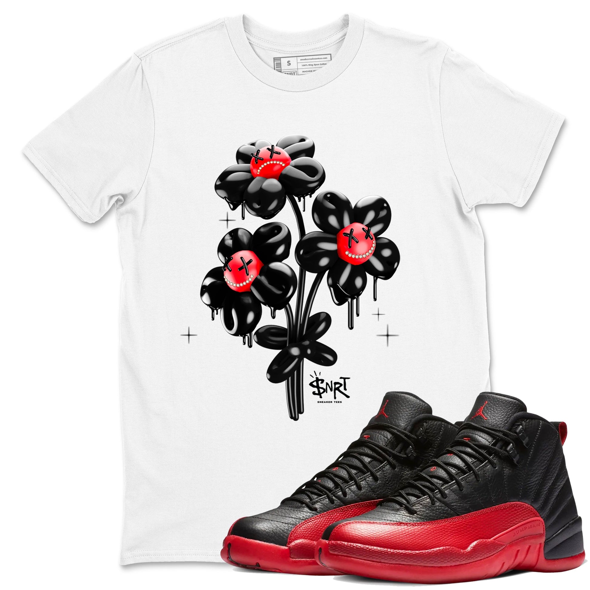 12s Flu Game shirts to match jordans Balloon Bouquet sneaker match tees Air Jordan 12 Retro Flu Game match shoes to clothes SNRT Sneaker Tees unisex cotton White 1 shirts