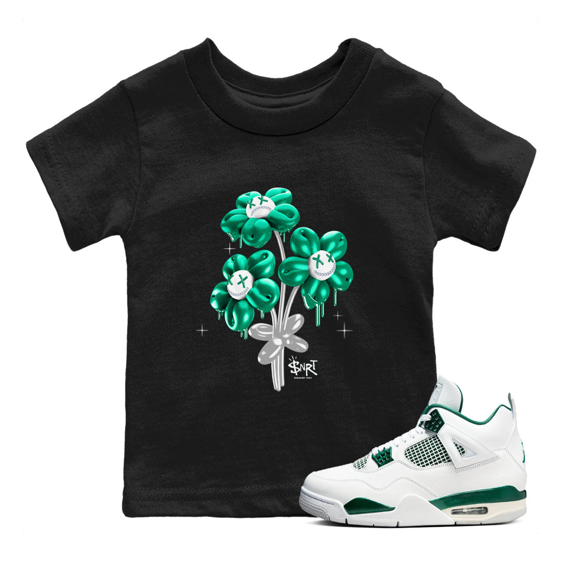 4s Oxidized Green shirts to match jordans Balloon Bouquet sneaker match tees Air Jordan 4 Oxidized Green SNRT Sneaker Tees streetwear brand Baby and Youth Black 1 cotton tee