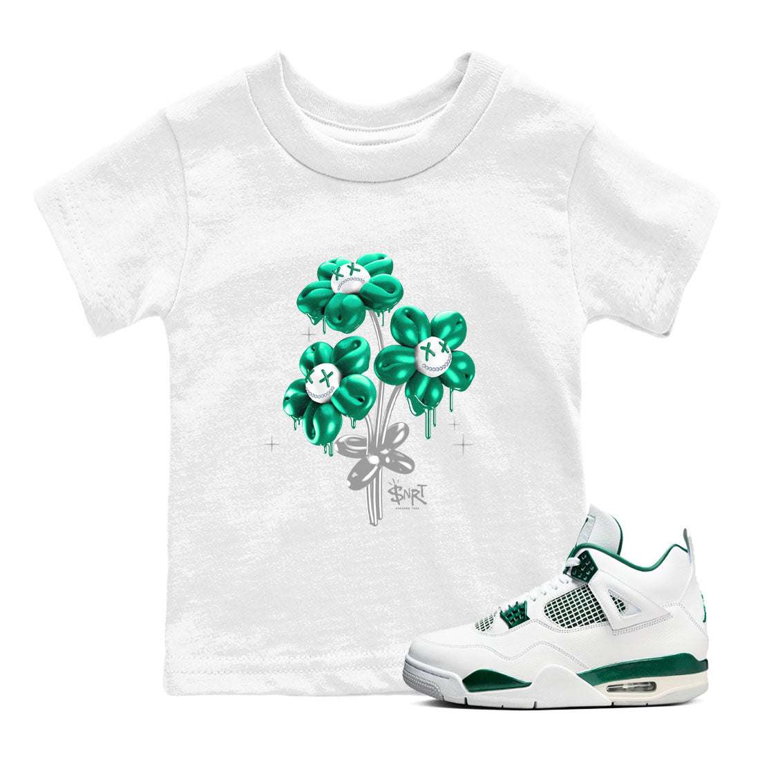 4s Oxidized Green shirts to match jordans Balloon Bouquet sneaker match tees Air Jordan 4 Oxidized Green SNRT Sneaker Tees streetwear brand Baby and Youth White 1 cotton tee