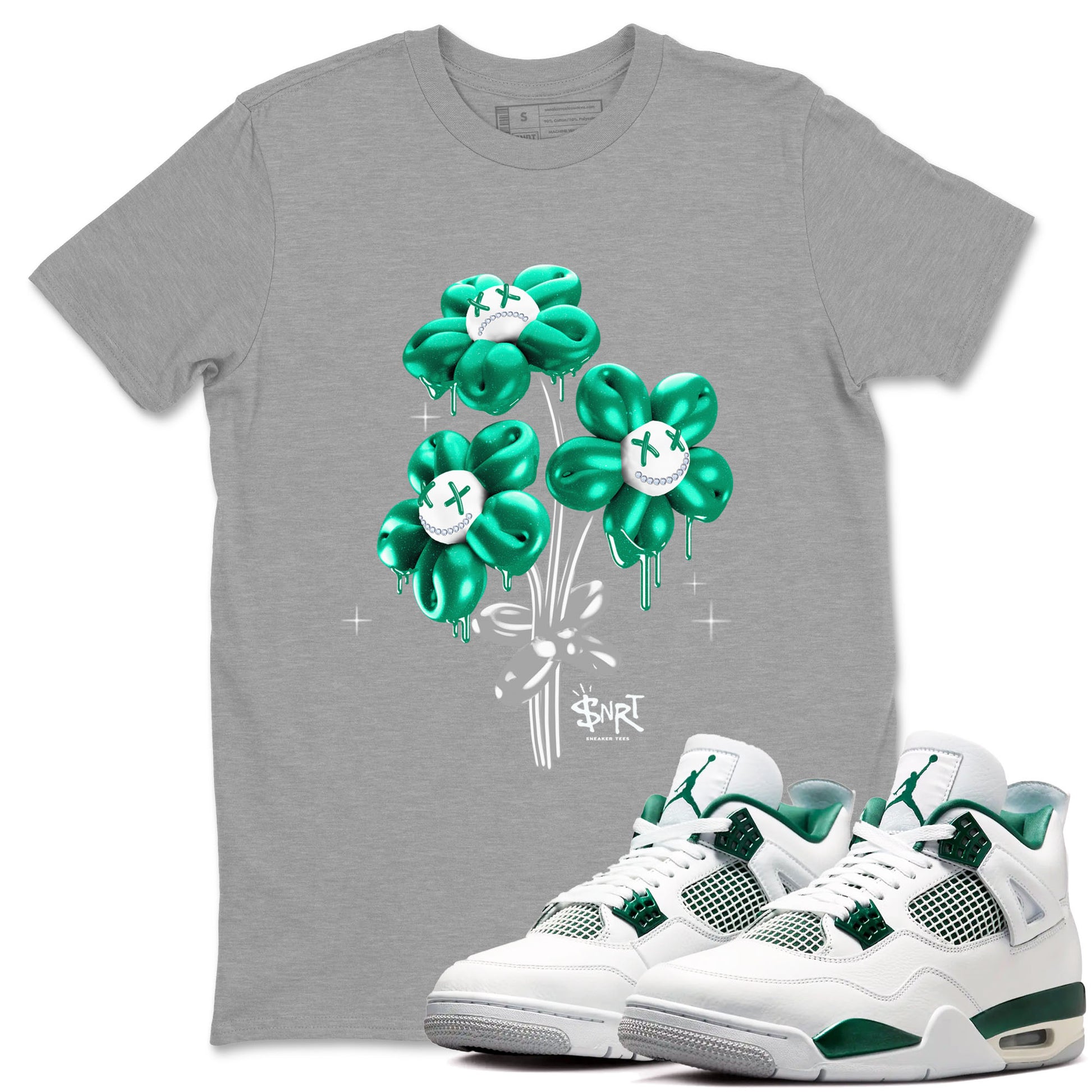 4s Oxidized Green shirts to match jordans Balloon Bouquet sneaker match tees Air Jordan 4 Oxidized Green SNRT Sneaker Tees streetwear brand Heather Grey 1 unisex cotton tee