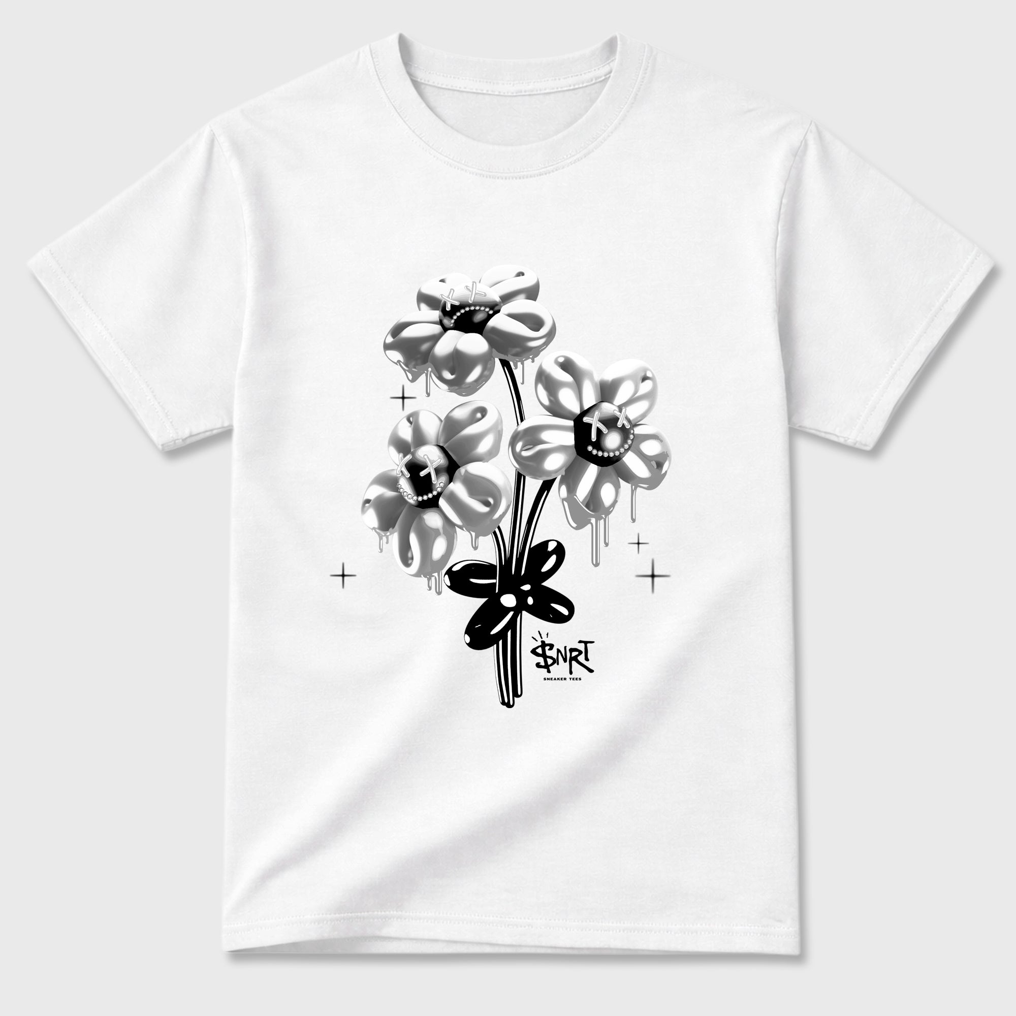 Balloon Bouquet Graphic T-Shirt featuring original streetwear artwork designed to match the Air Jordan 8 Chrome. White 2 Graphic T-Shirt.