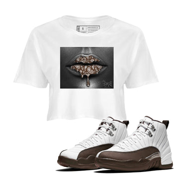 12s Baroque Brown shirts to match jordans Bandana Lips sneaker match tees Air Jordan 12 Baroque Brown match shoes to clothes SNRT Sneaker Tees unisex cotton White 1 crop tee