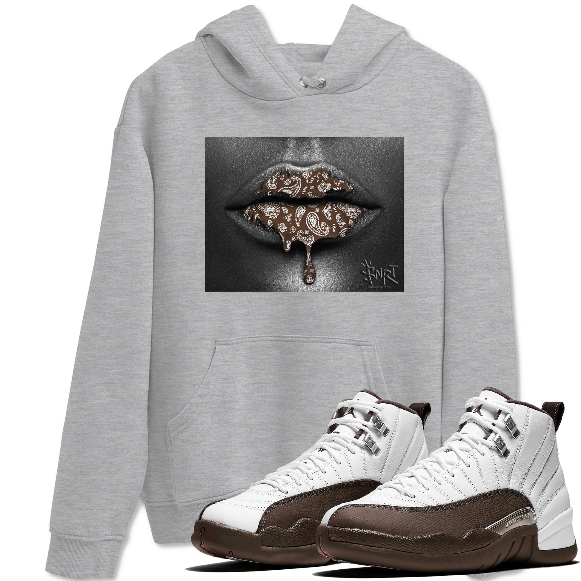 12s Baroque Brown shirts to match jordans Bandana Lips sneaker match tees Air Jordan 12 Baroque Brown match shoes to clothes SNRT Sneaker Tees unisex cotton Heather Grey 1 shirts