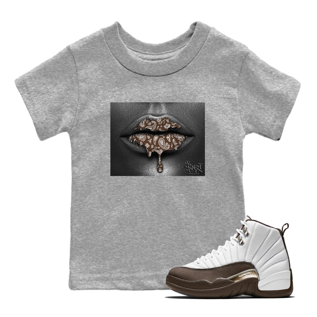 12s Baroque Brown shirts to match jordans Bandana Lips sneaker match tees Air Jordan 12 Baroque Brown match shoes to clothes SNRT Sneaker Tees Youth Baby Heather Grey 1 tee
