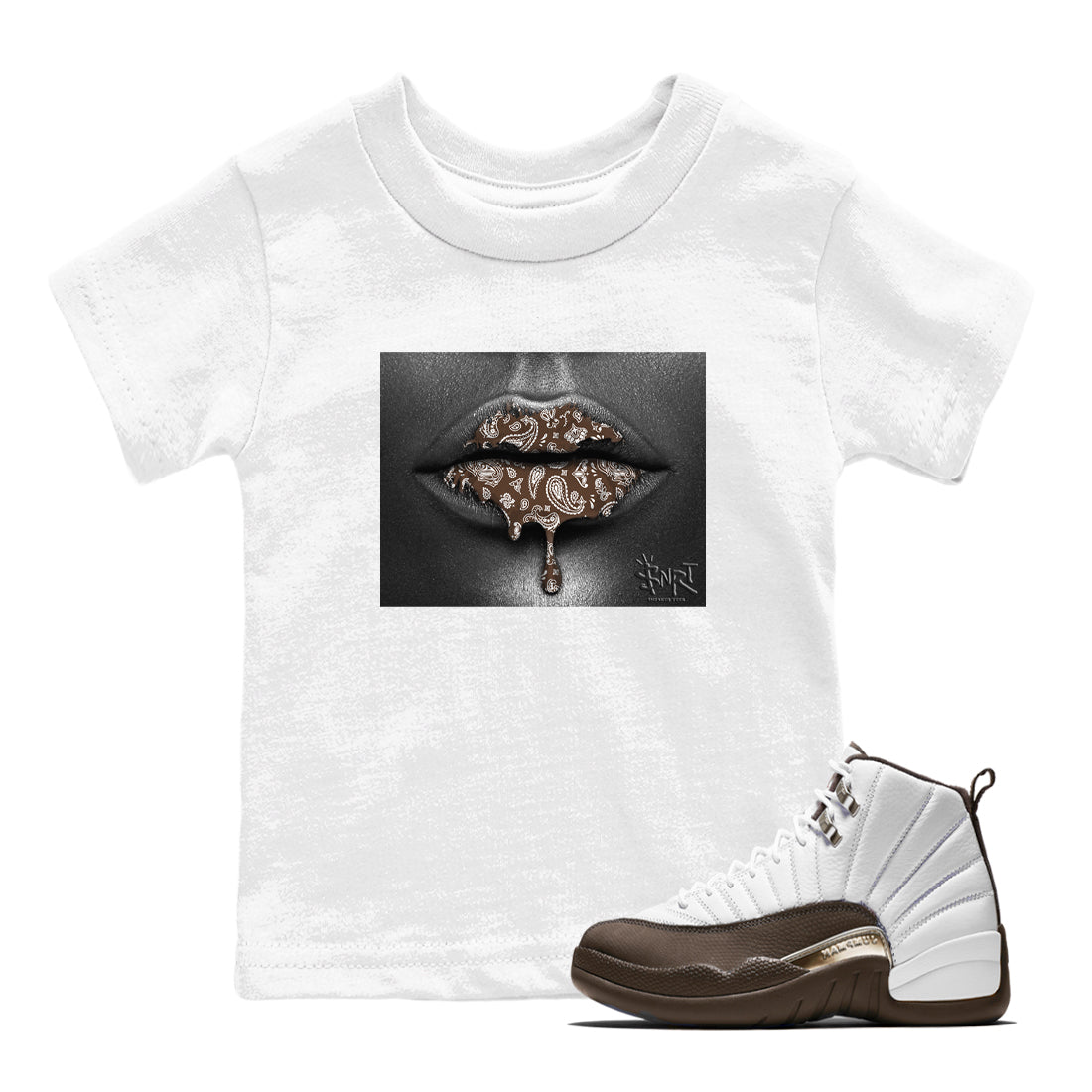 12s Baroque Brown shirts to match jordans Bandana Lips sneaker match tees Air Jordan 12 Baroque Brown match shoes to clothes SNRT Sneaker Tees Youth Baby White 1 tee