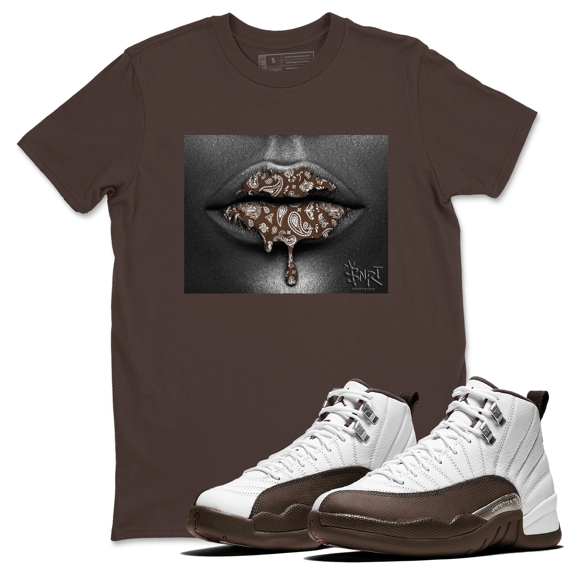 12s Baroque Brown shirts to match jordans Bandana Lips sneaker match tees Air Jordan 12 Baroque Brown match shoes to clothes SNRT Sneaker Tees unisex cotton Dark Chocolate 1 shirts