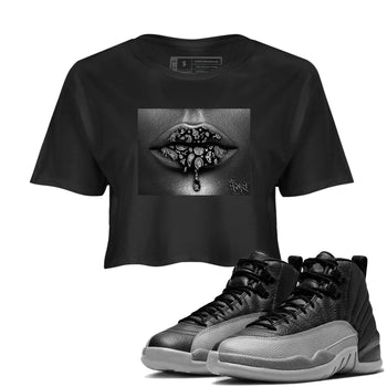 12s Black Wolf Grey shirts to match jordans Bandana Lips sneaker match tees 12s Baron SNRT Sneaker Release Tees unisex cotton Black 1 Crop Shirts