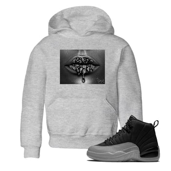 12s Black Wolf Grey shirts to match jordans Bandana Lips sneaker match tees 12s Baron SNRT Sneaker Release Tees Youth Baby Heather Grey 1 crew neck shirts