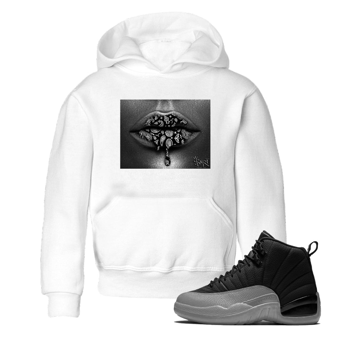 12s Black Wolf Grey shirts to match jordans Bandana Lips sneaker match tees 12s Baron SNRT Sneaker Release Tees Youth Baby White 1 crew neck shirts