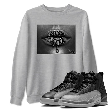 12s Black Wolf Grey shirts to match jordans Bandana Lips sneaker match tees 12s Baron SNRT Sneaker Release Tees unisex cotton Heather Grey 1 crew neck shirts