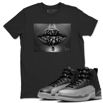 12s Black Wolf Grey shirts to match jordans Bandana Lips sneaker match tees 12s Baron SNRT Sneaker Release Tees unisex cotton Black 1 crew neck shirts