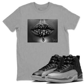 12s Black Wolf Grey shirts to match jordans Bandana Lips sneaker match tees 12s Baron SNRT Sneaker Release Tees unisex cotton Heather Grey 1 crew neck shirts