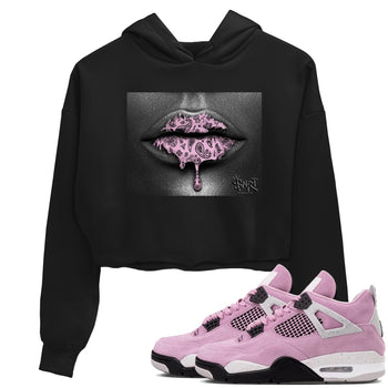 4s Retro Orchid shirts to match jordans Bandana Lips sneaker match tees Air Jordan 4 WMNS Orchid match shoes to clothes SNRT Sneaker Tees unisex cotton Black 1 crop tee